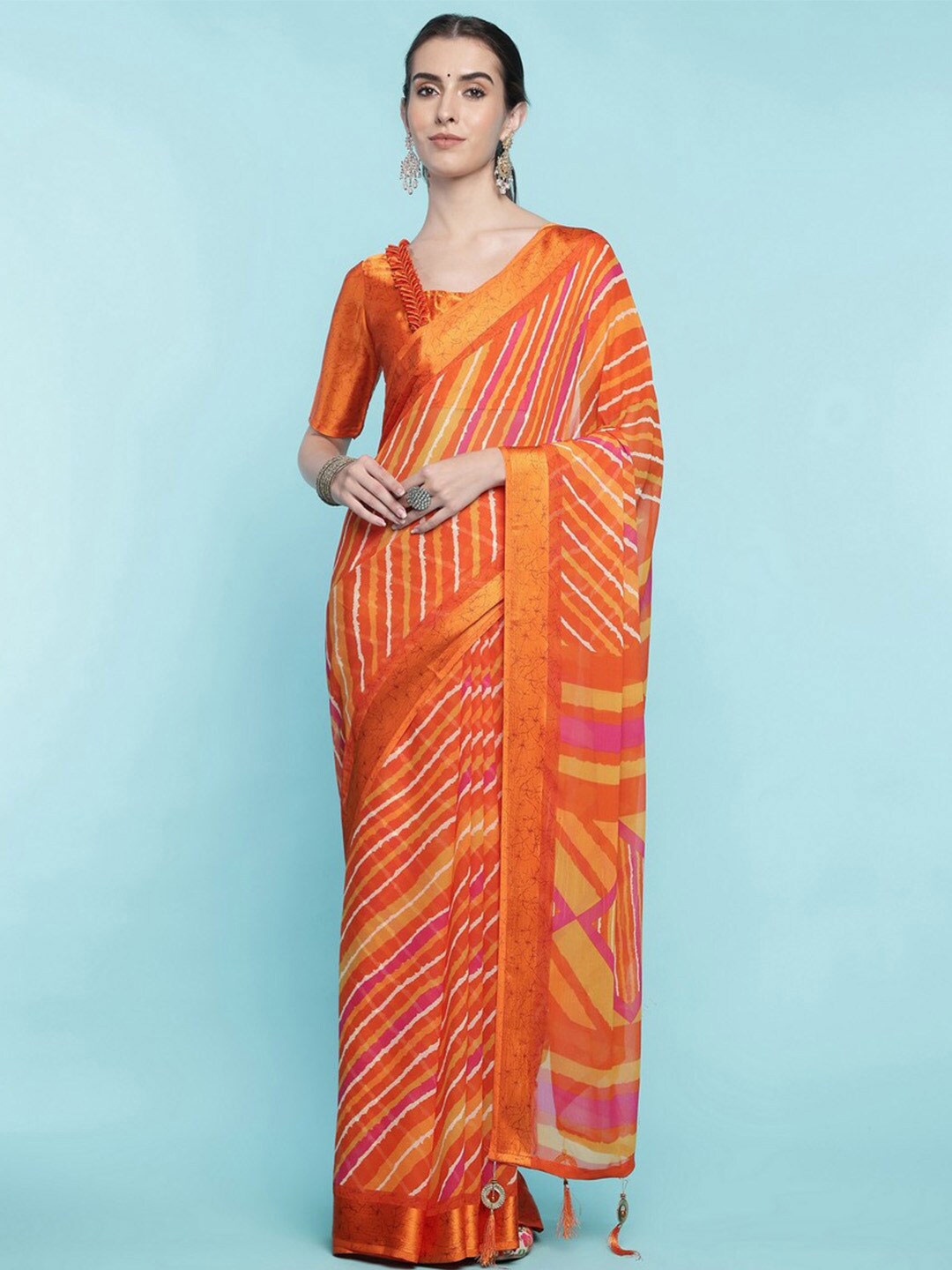 

Ishin Leheriya Poly Chiffon Saree, Orange