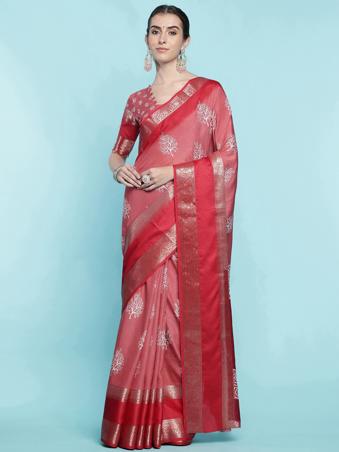 

Ishin Ethnic Motifs Zari Silk Blend Saree, Red