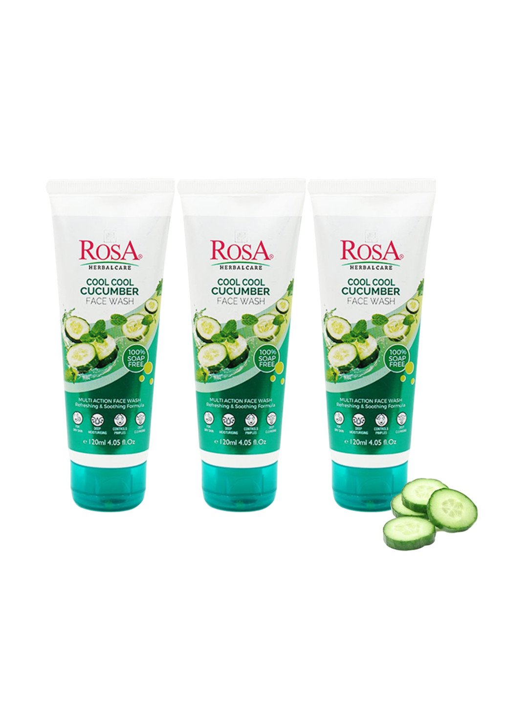 

ROSA Set Of 3 Cucumber Face Wash To Control Pimple Refreshing & Soothing Skin-120ml Each, Green