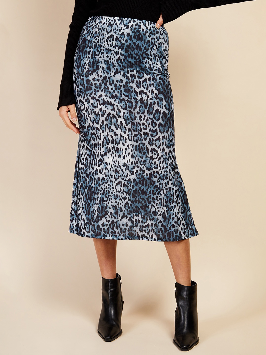 

Little Mistress Leopard Print Mid-Rise Midi A-Line Skirt, Blue