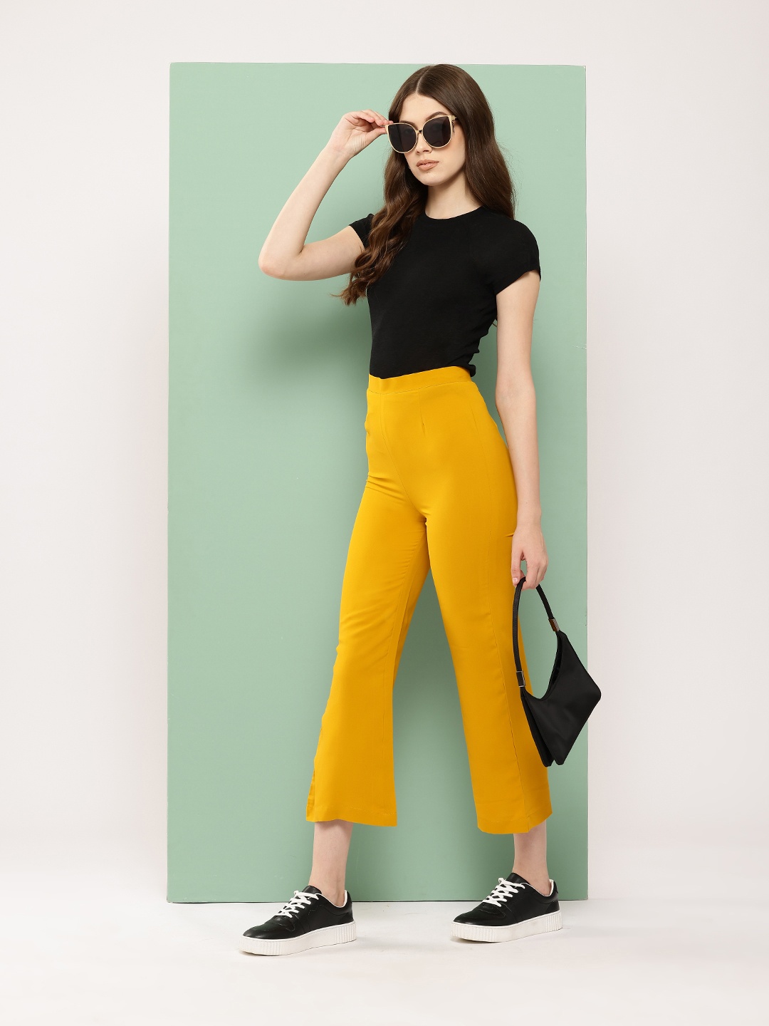 

BROOWL Relaxed Straight Leg Flared High-Rise Trousers, Mustard