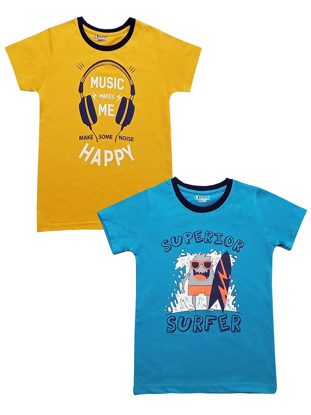 

E-TEENZ Boys Pack of 2 Typography Printed Pure Cotton T-shirt, Yellow