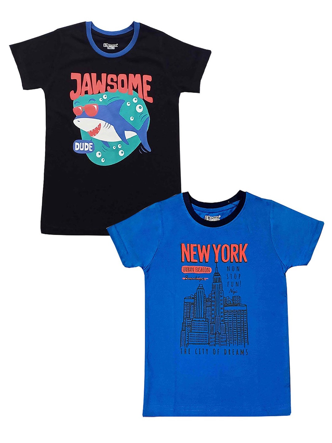 

E-TEENZ Boys Pack of 2 Typography Printed Pure Cotton Regular T-shirt, Black