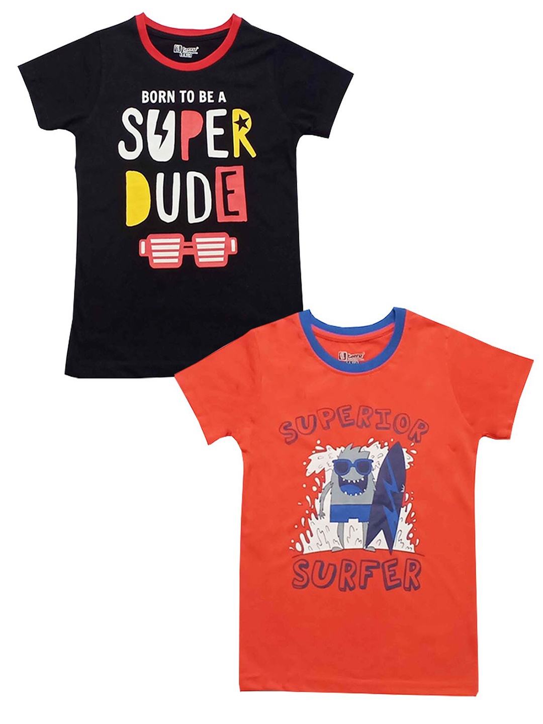 

E-TEENZ Boys Pack of 2 Printed Pure Cotton Regular T-shirt, Black