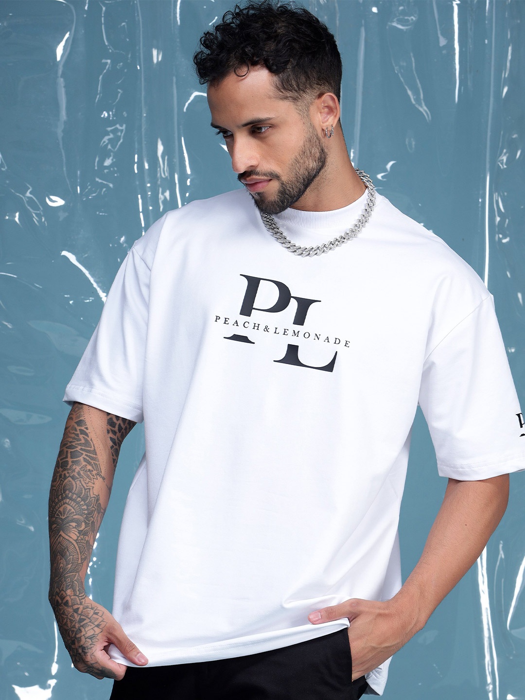 

Peach & Lemonade Typography Printed Cotton T-shirt, White