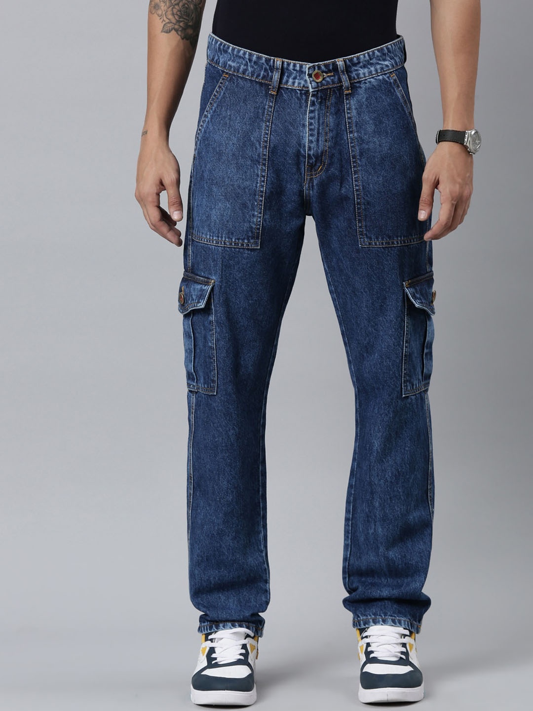 

CINOCCI Men Relaxed Straight Fit Cargos Trouser, Blue