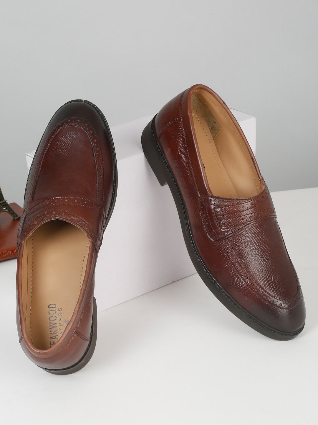

Teakwood Leathers Men Textured Leather Penny Loafers, Brown