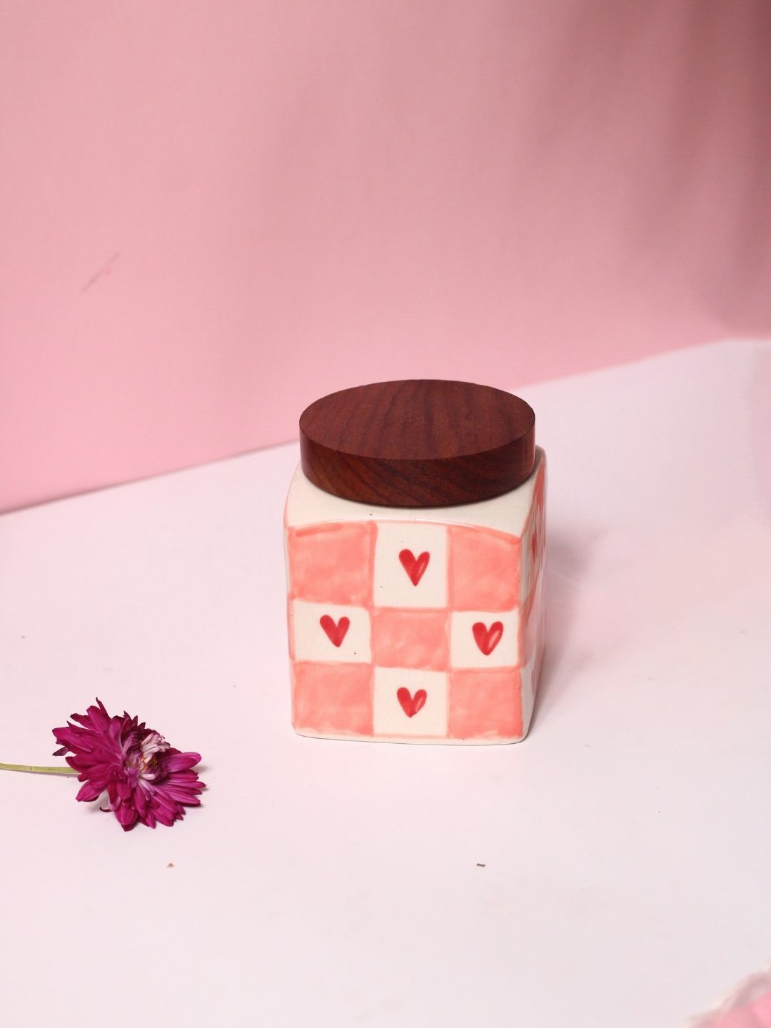 

WEAVING HOMES Pink Printed Ceramic Container