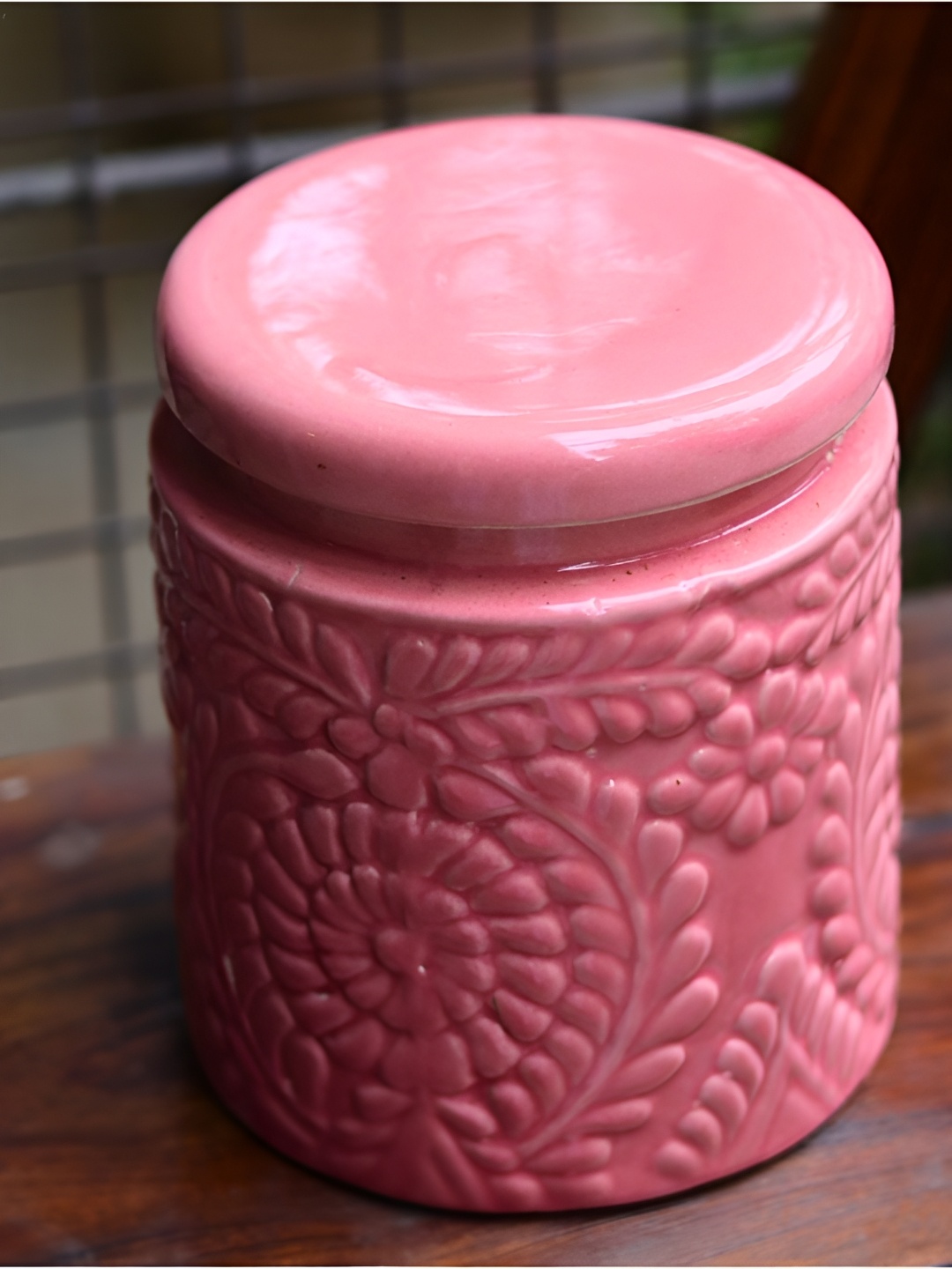 

WEAVING HOMES Pink Textured Ceramic Container 800 ml