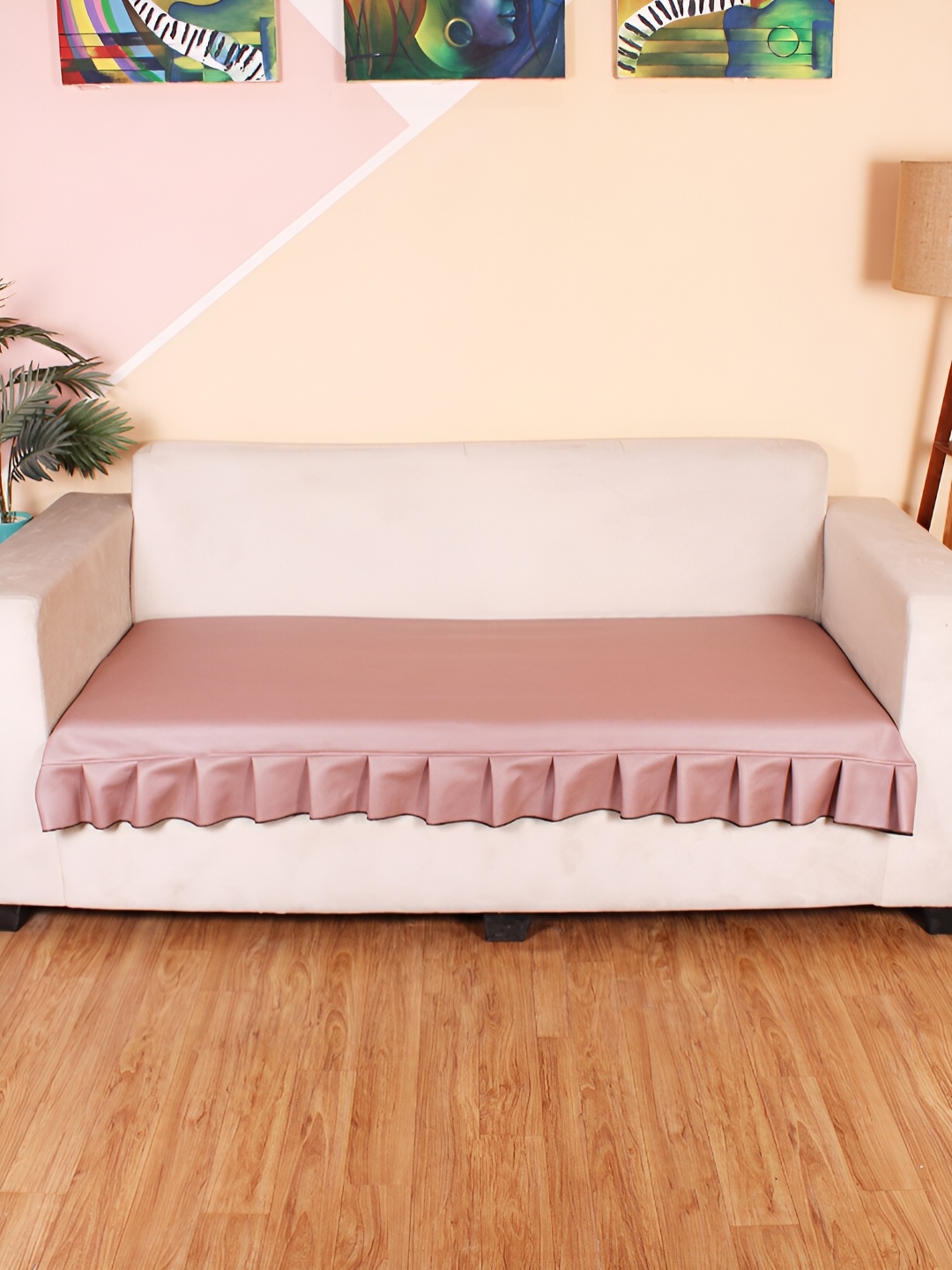 

STITCHNEST Peach 2 Seater Frill Sofa Cover