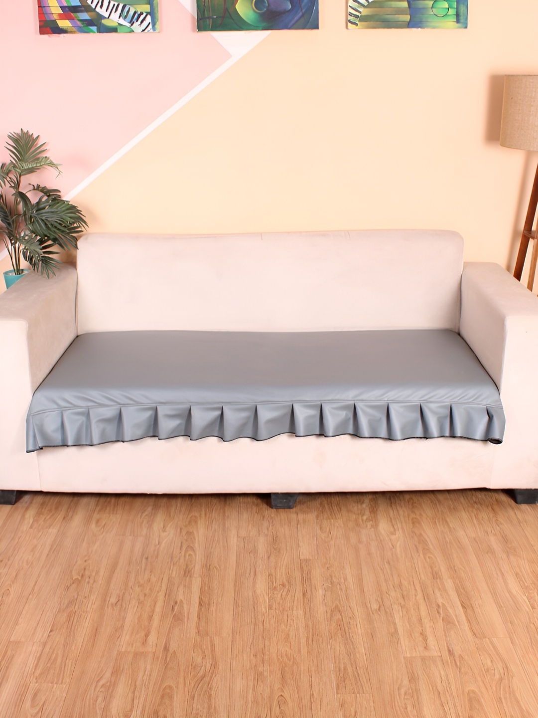 

STITCHNEST Grey 1 Seater Frill Sofa Cover