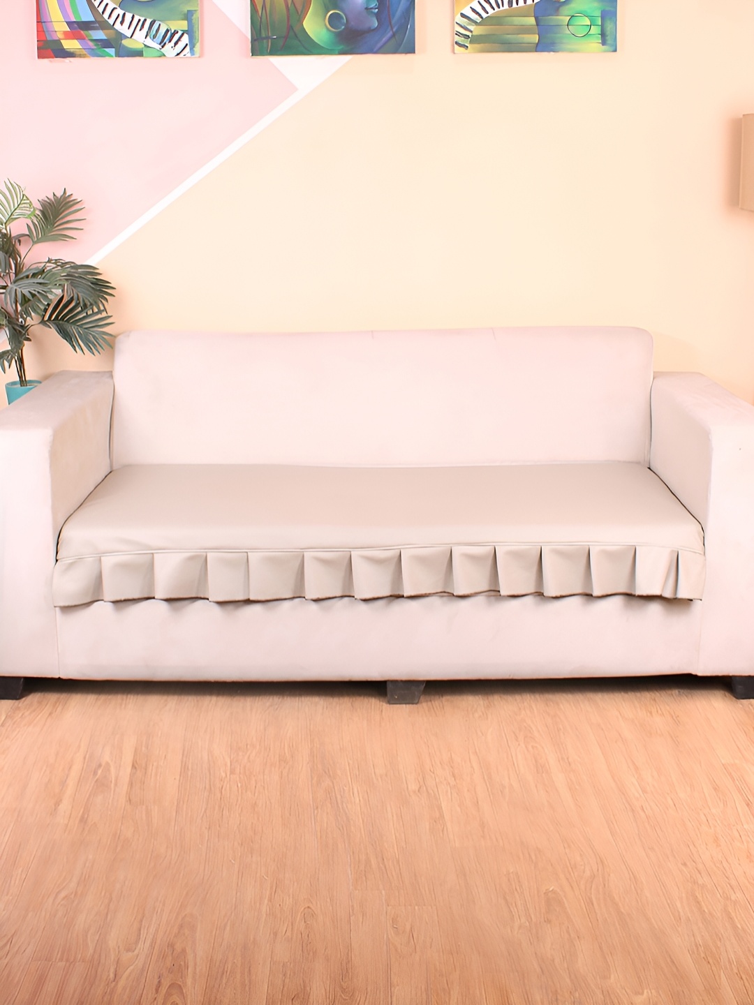 

STITCHNEST Cream 2 Seater Frill Sofa Cover