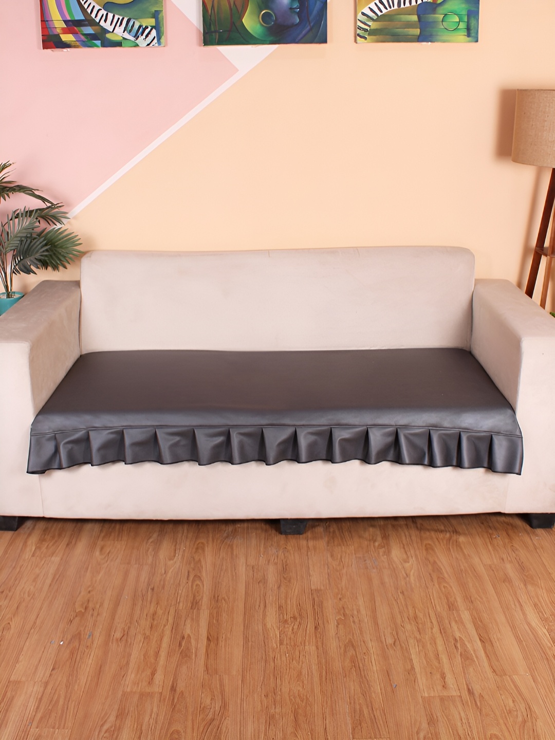 

STITCHNEST Grey Leatherite Regular Sofa Cover