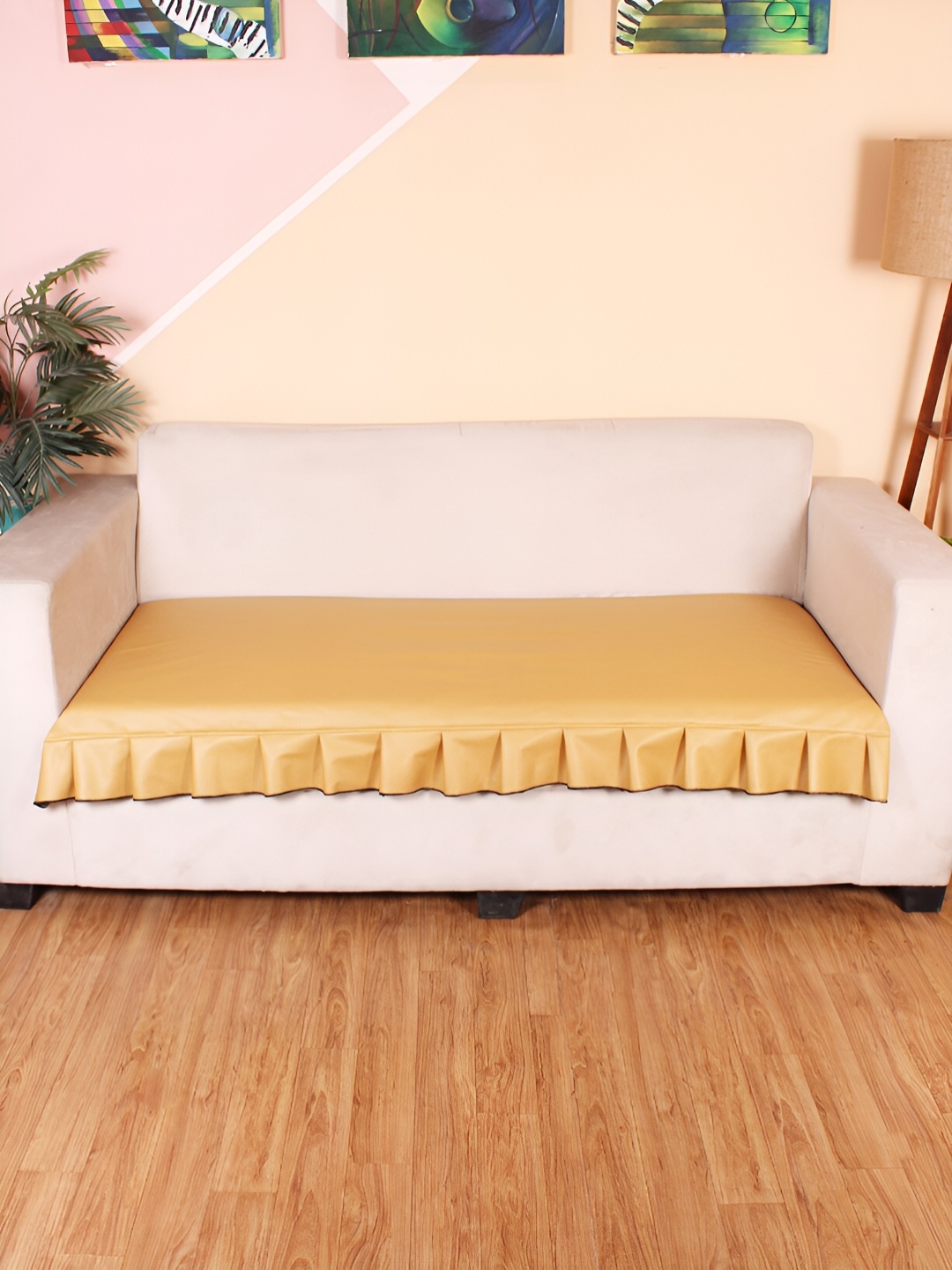 

STITCHNEST Yellow Leatherite Regular Sofa Cover