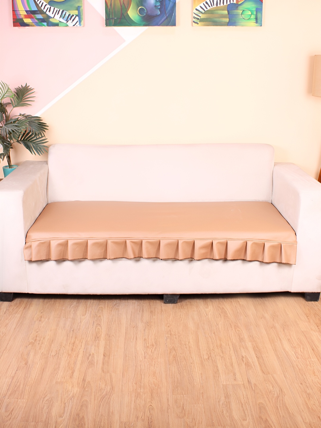 

STITCHNEST Brown 3 Seater Frill Sofa Cover