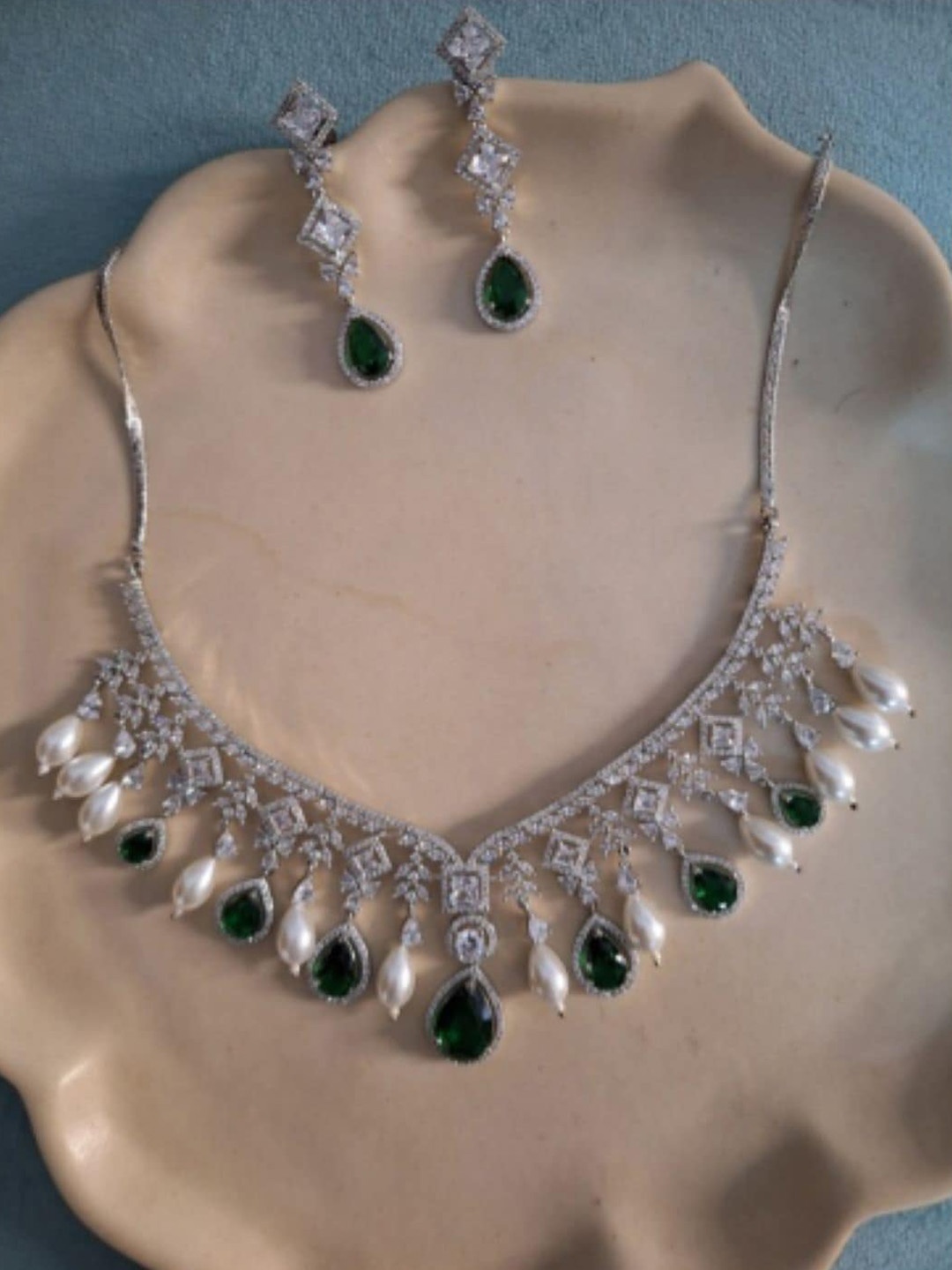 

XAGO Rhodium-Plated Ameican Diamond Necklace and Earrings, Silver