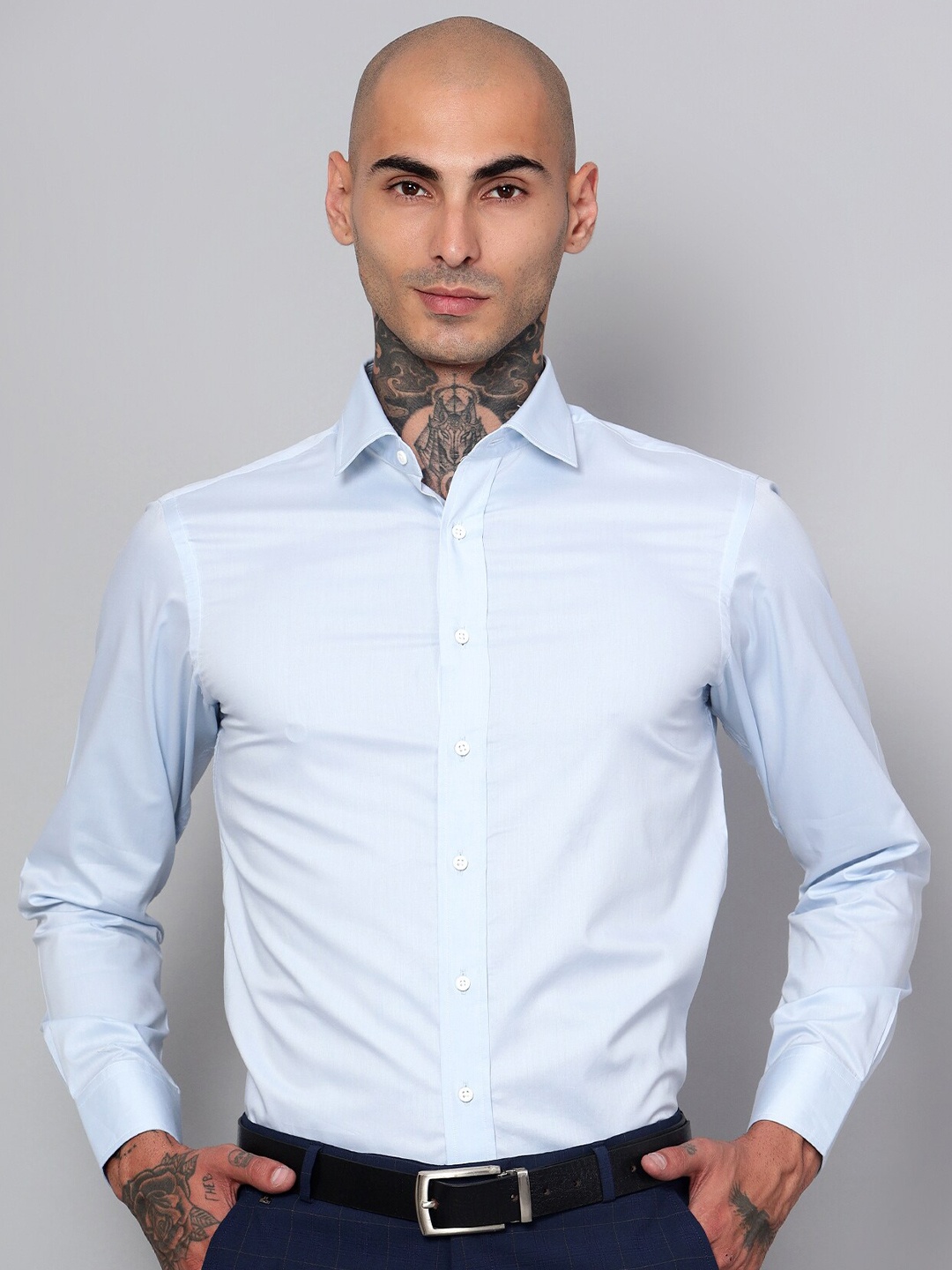 

Peach & Lemonade Original Spread Collar Opaque Cotton Formal Shirt, Blue