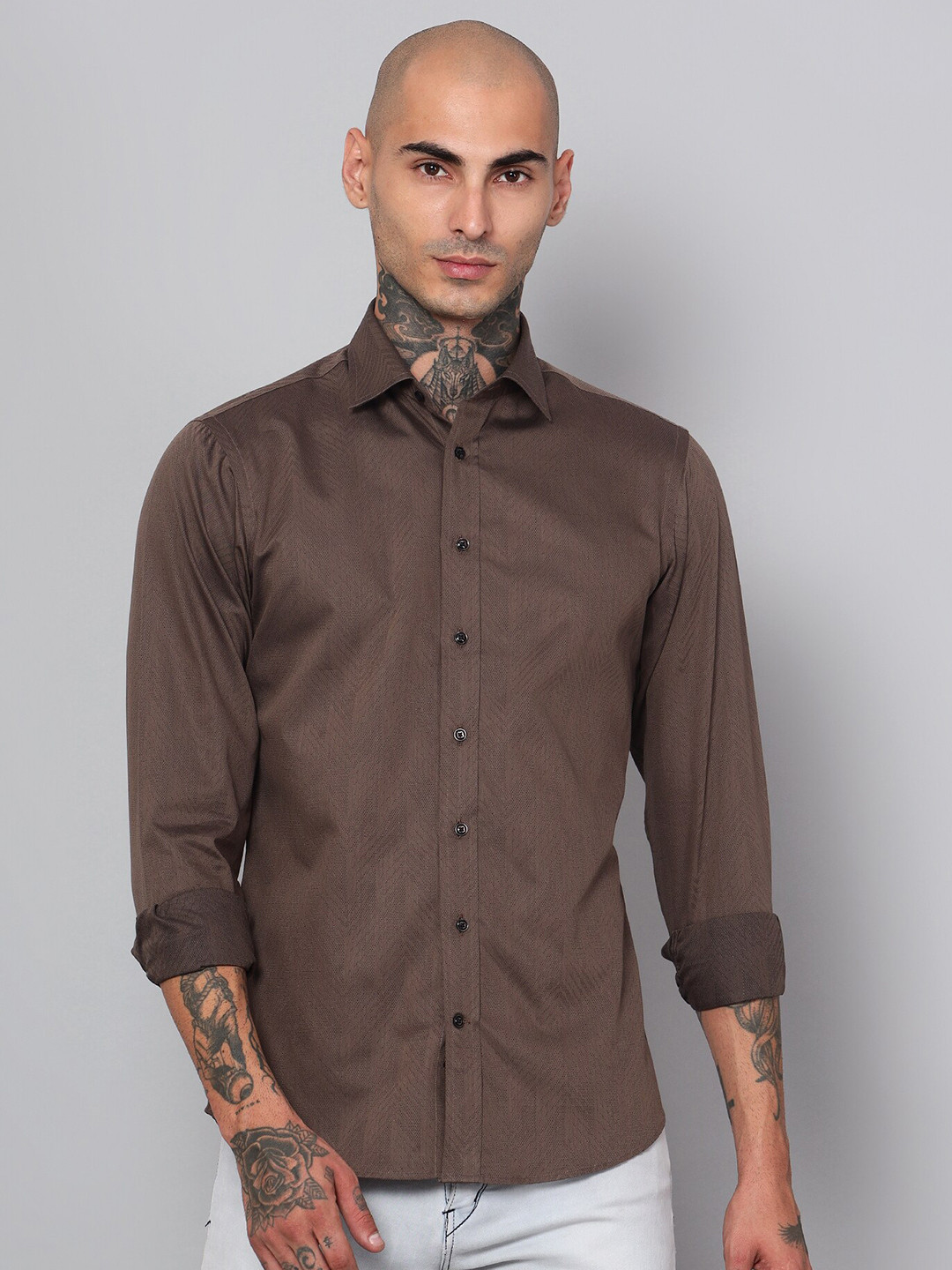 

Peach & Lemonade Spread Collar Long Sleeves Original Regular Fit Cotton Formal Shirt, Brown