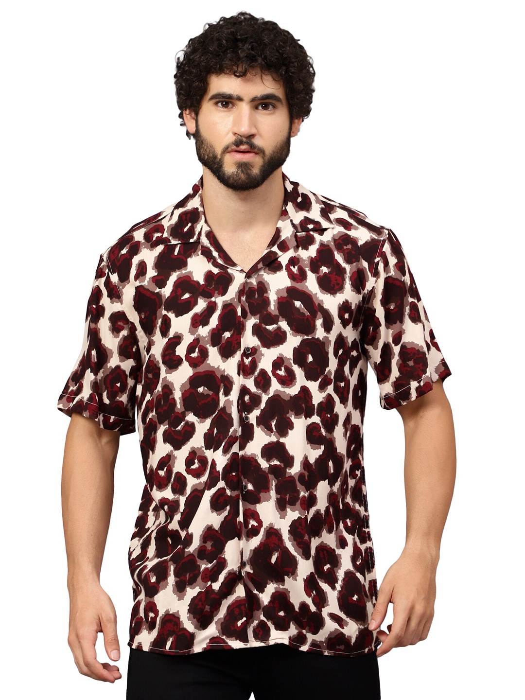

Peach & Lemonade Spread Collar Short Sleeves Classic Abstract Printed Cotton Casual Shirt, White