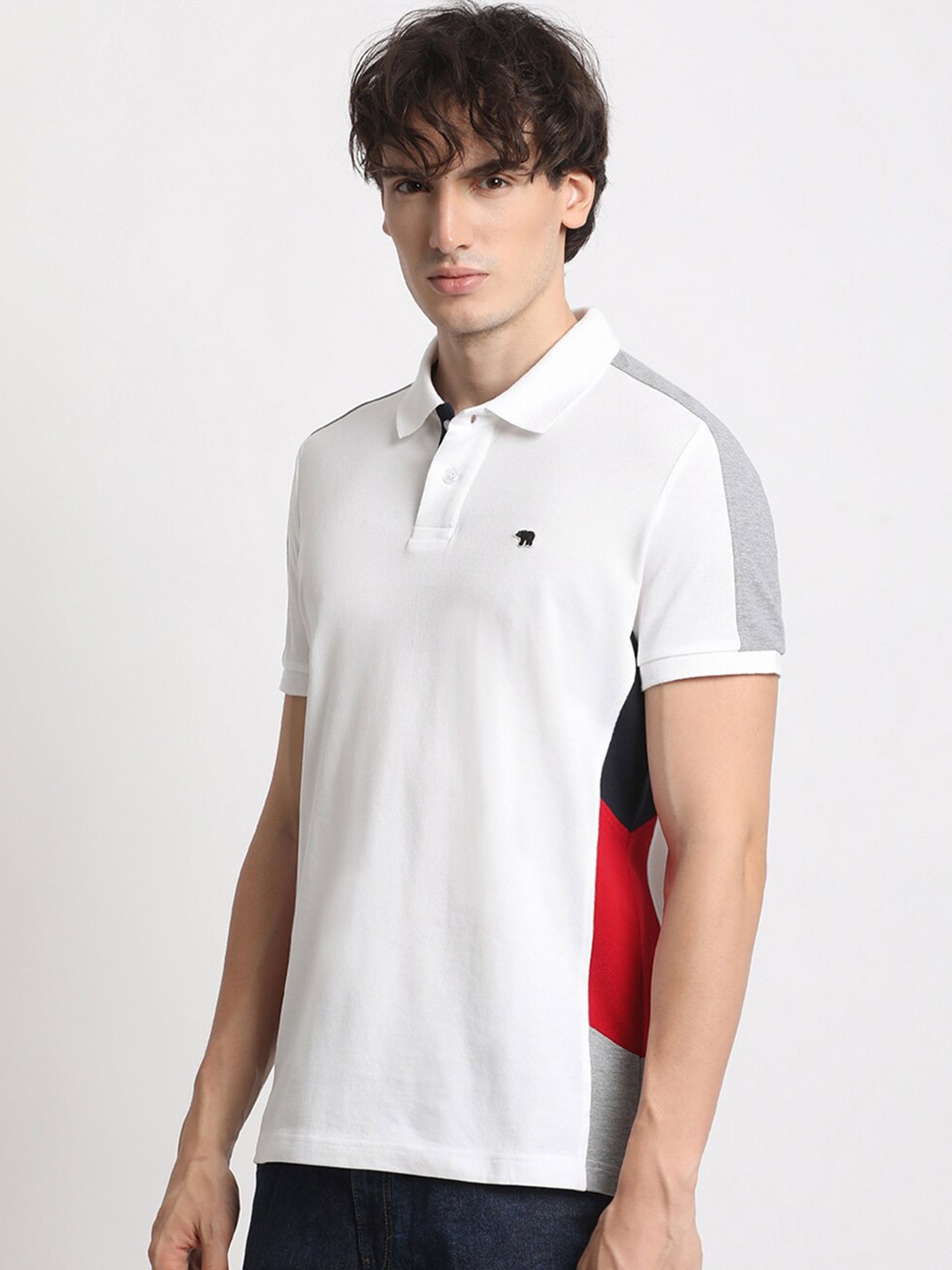 

THE BEAR HOUSE Polo Collar Cotton Slim Fit T-shirt, White