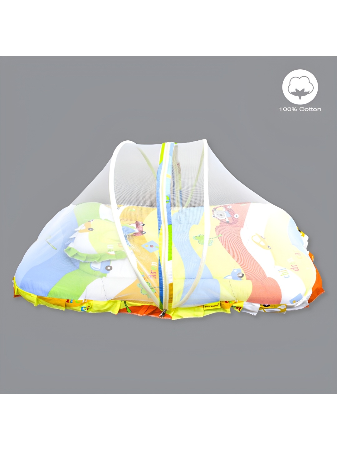 

Born Babies Yellow & White Self Design Cotton Single Bedding Set