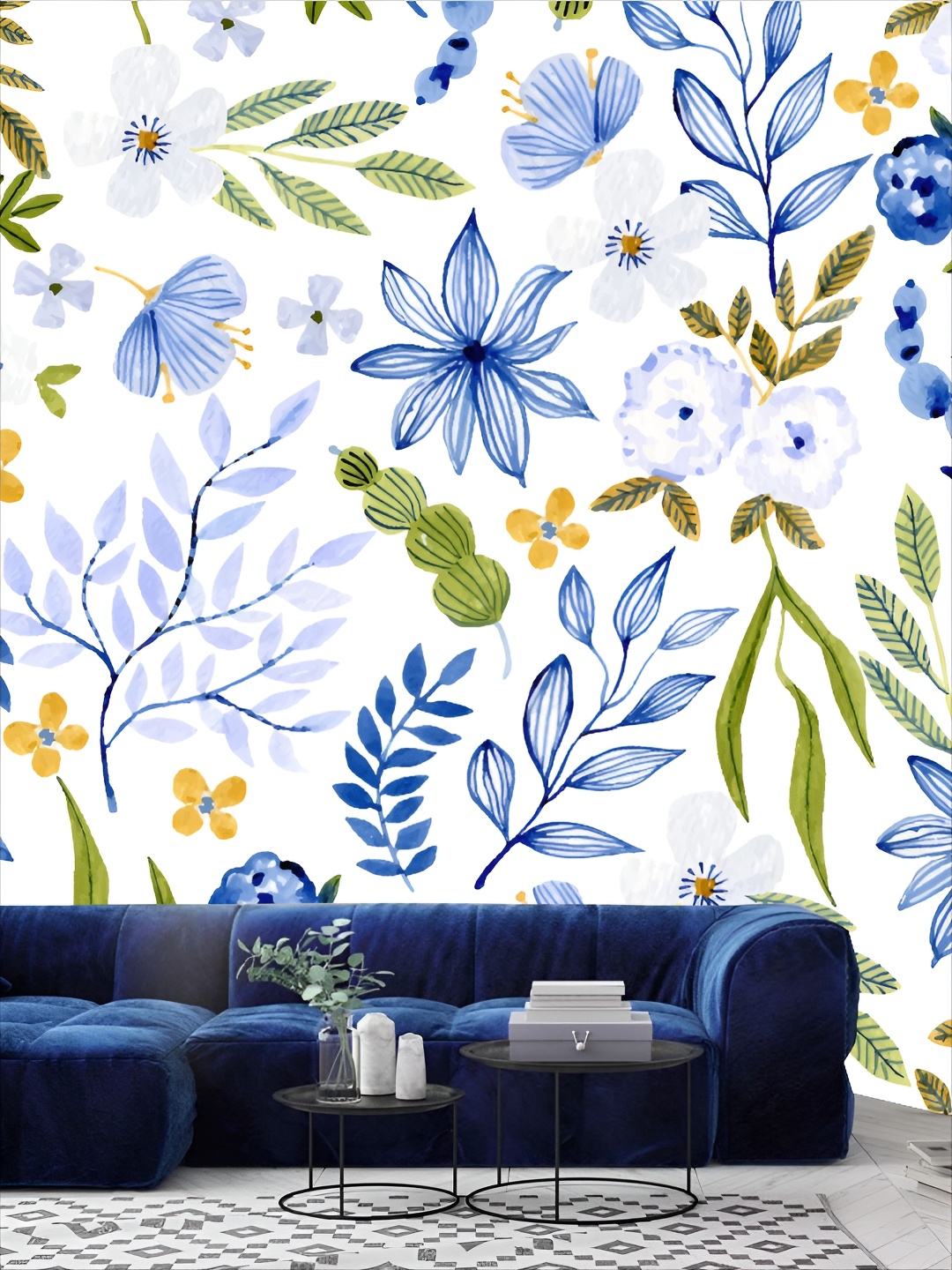 

KSHIRSA Blue & White Printed Self-Adhesive Wall Sicker