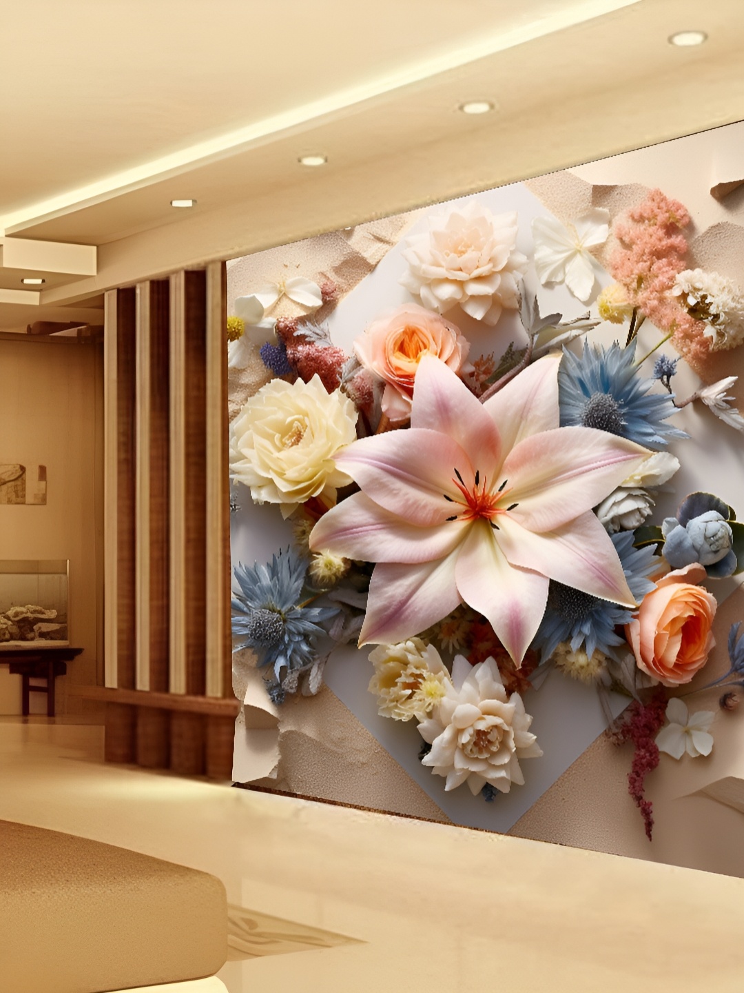 

KSHIRSA Blue & Pink 3D Printed Self-Adhesive Wallpaper