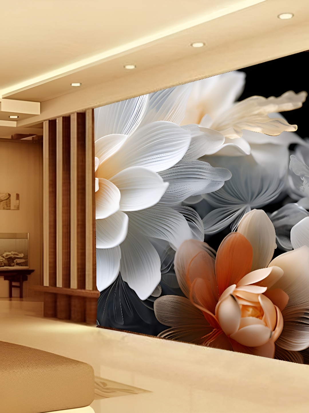 

KSHIRSA Blue & Orange Floral and Botanical 3D Printed Self-Adhesive Wallpaper