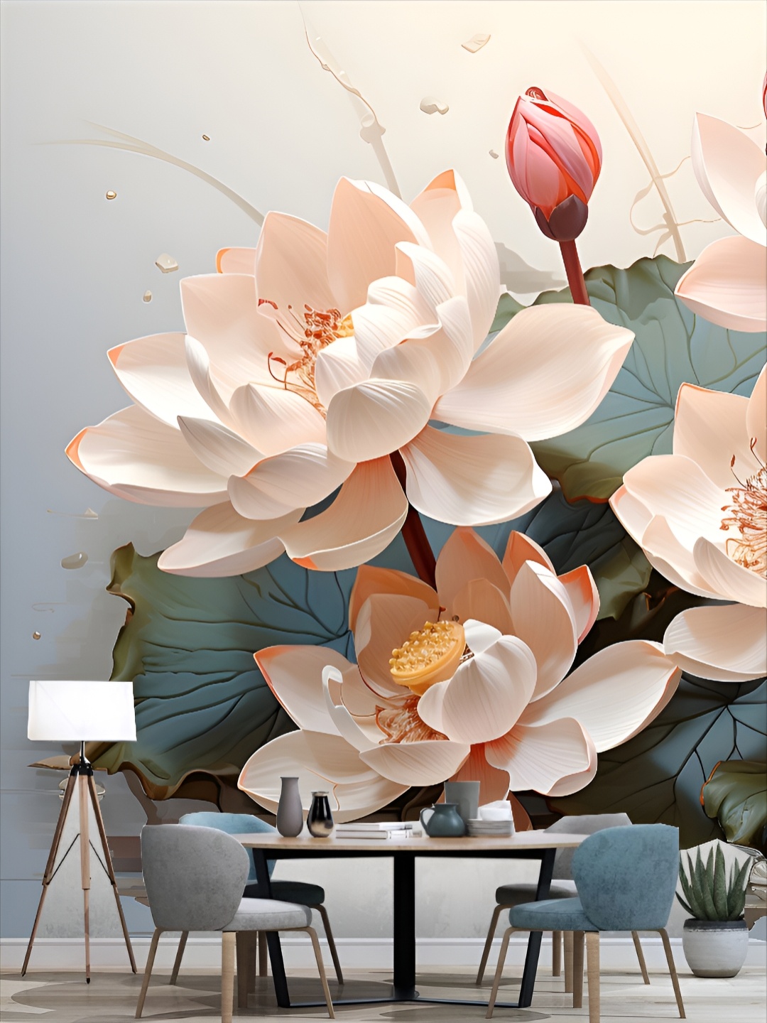 

KSHIRSA Grey and Peach Floral 3D Printed Self Adhesive Wall Sticker