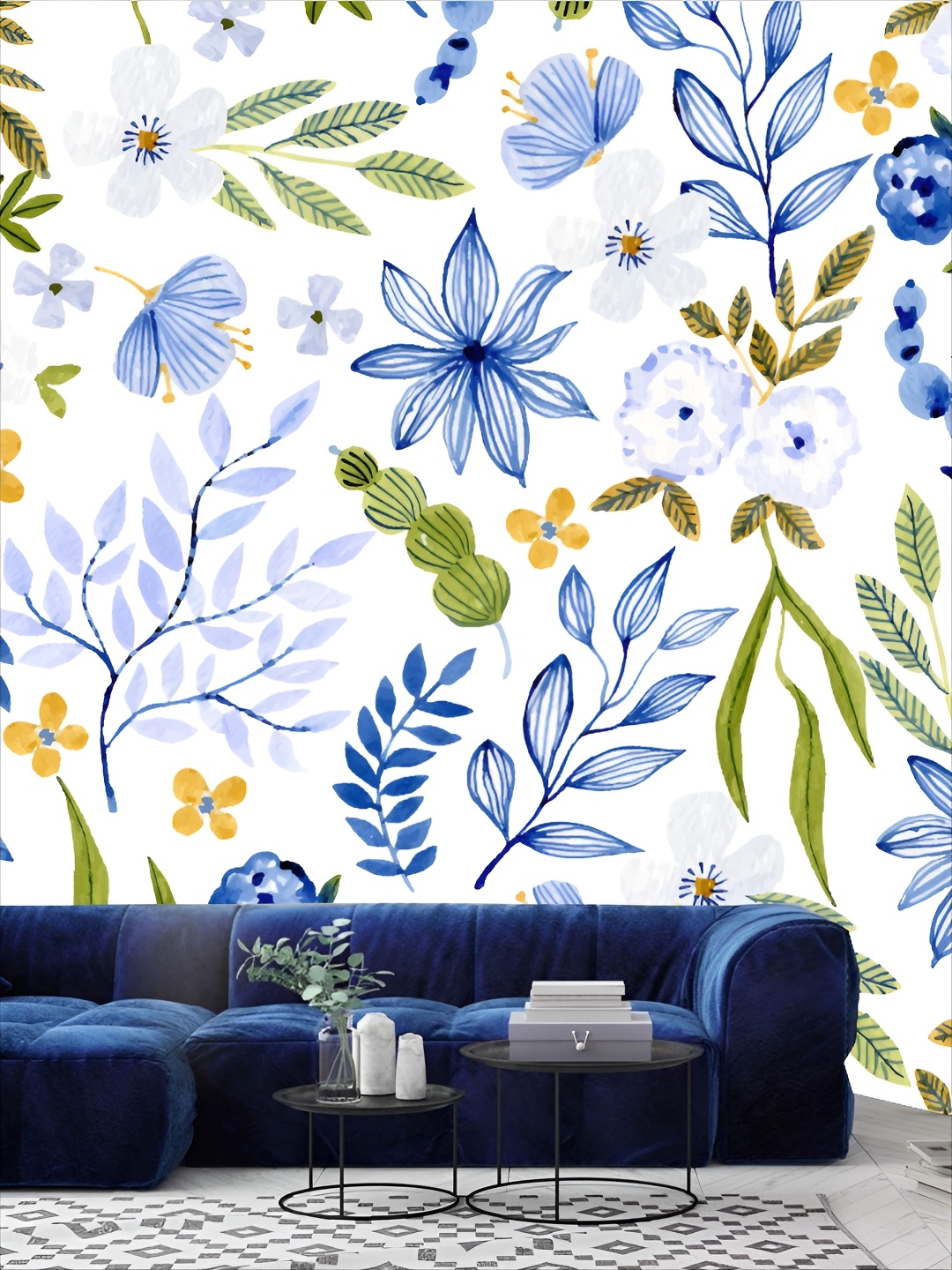 

KSHIRSA Blue & White Floral 3D Printed Self-Adhesive Wallpaper