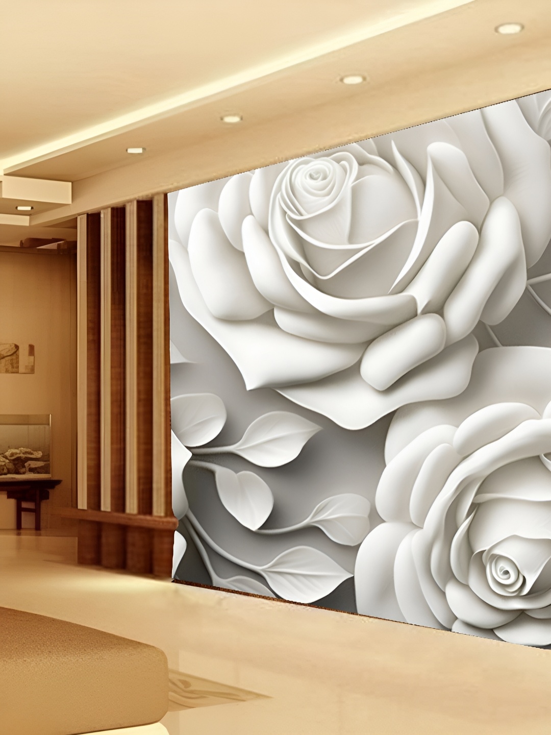 

KSHIRSA Grey & White Floral 3D Printed Self Adhesive Wall Sticker