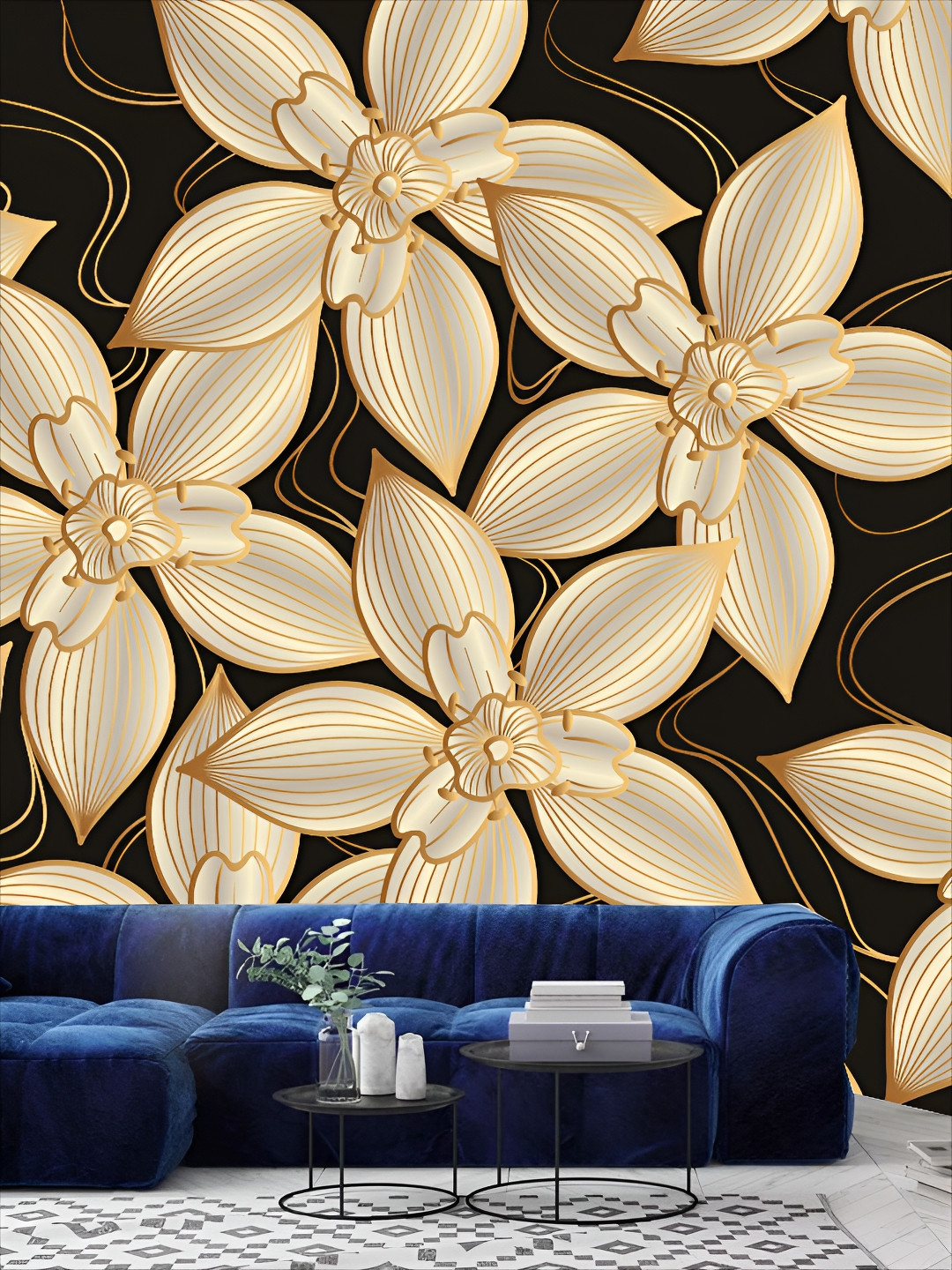 

KSHIRSA Black & Beige 3D Printed Self-Adhesive Wall Sticker