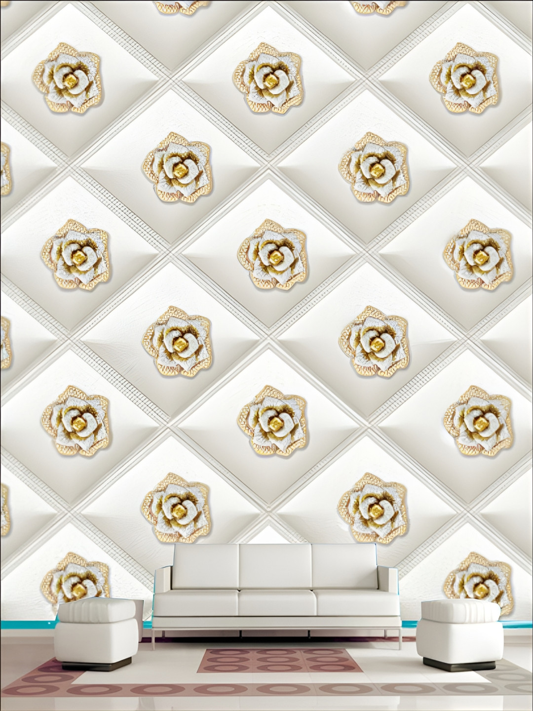 

KSHIRSA Beige & White 3D Floral and Botanical Printed Self-Adhesive Wallpaper