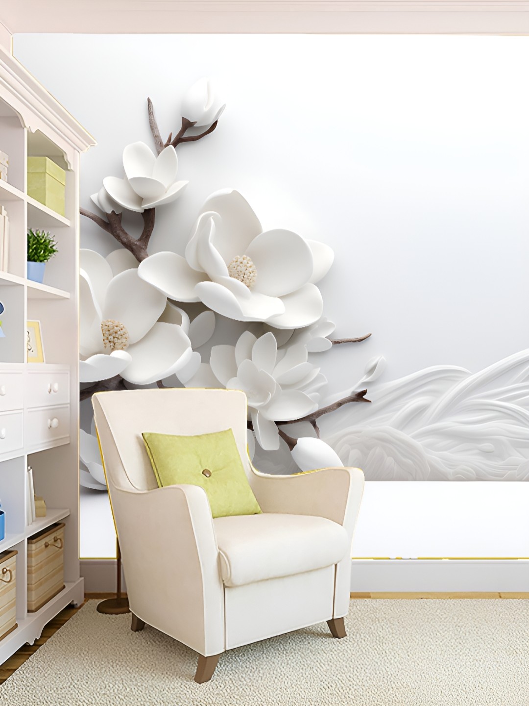 

KSHIRSA White & Brown 3D Printed Self-Adhesive Wallpaper