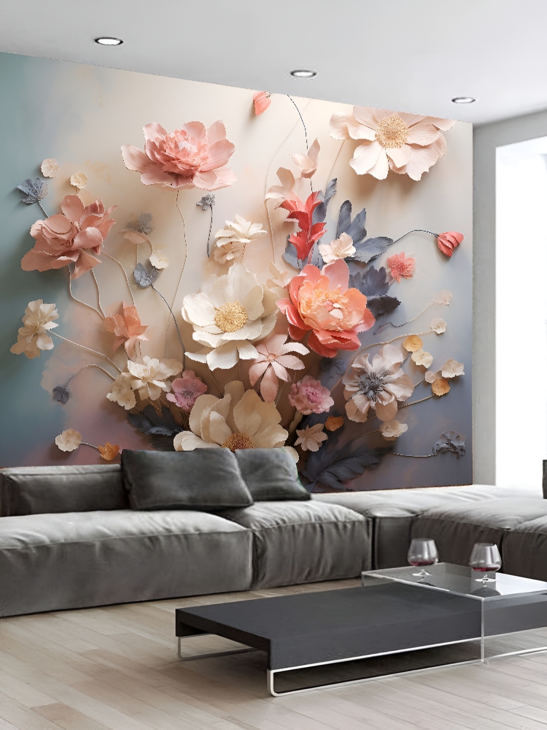 

KSHIRSA Blue & Cream Coloured 3D Printed Self-Adhesive Wall Sicker