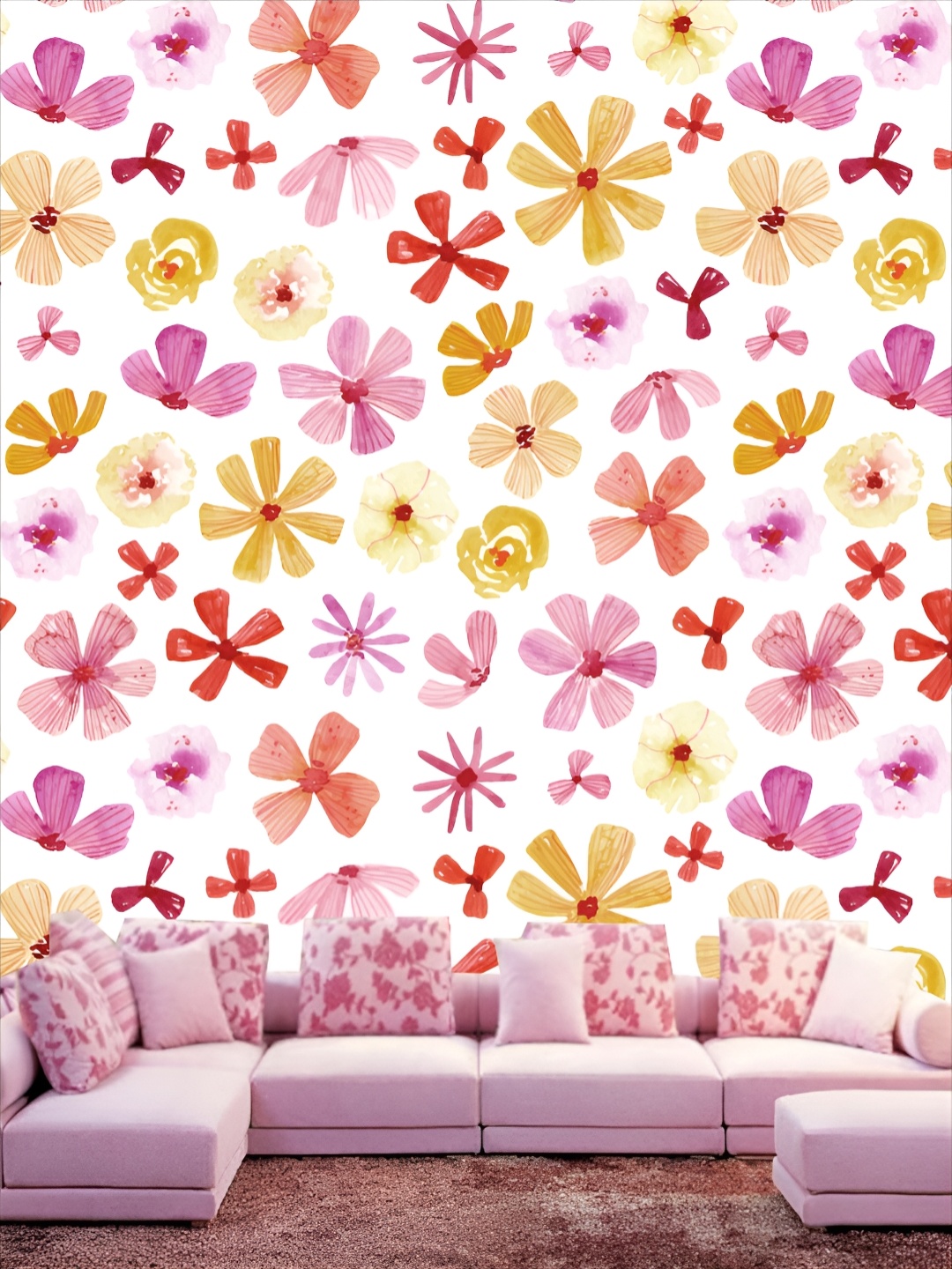 

KSHIRSA Pink & White Floral and Botanical Printed Self-Adhesive Wall Sicker