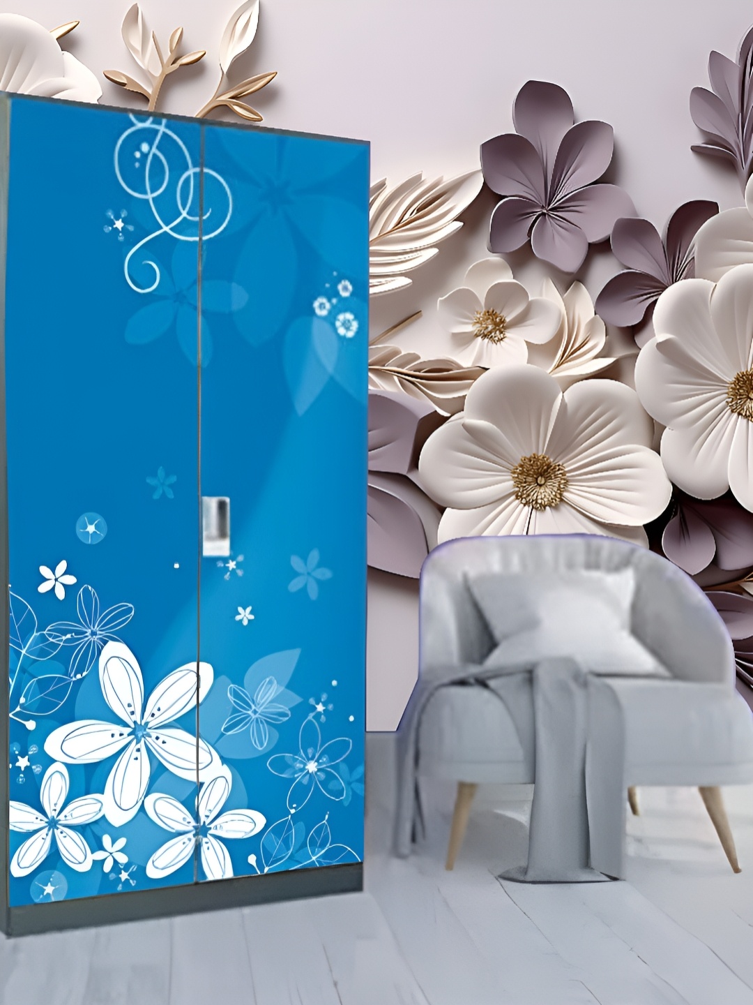 

KSHIRSA Grey & Cream 3D Printed Self Adhesive Wall Stickers