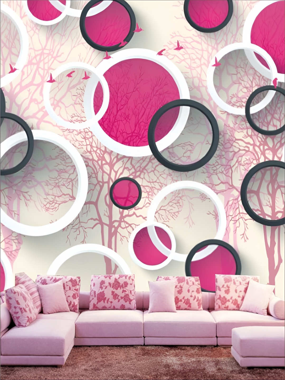 

KSHIRSA White & Pink 3D Printed Self Adhesive Wall Sticker