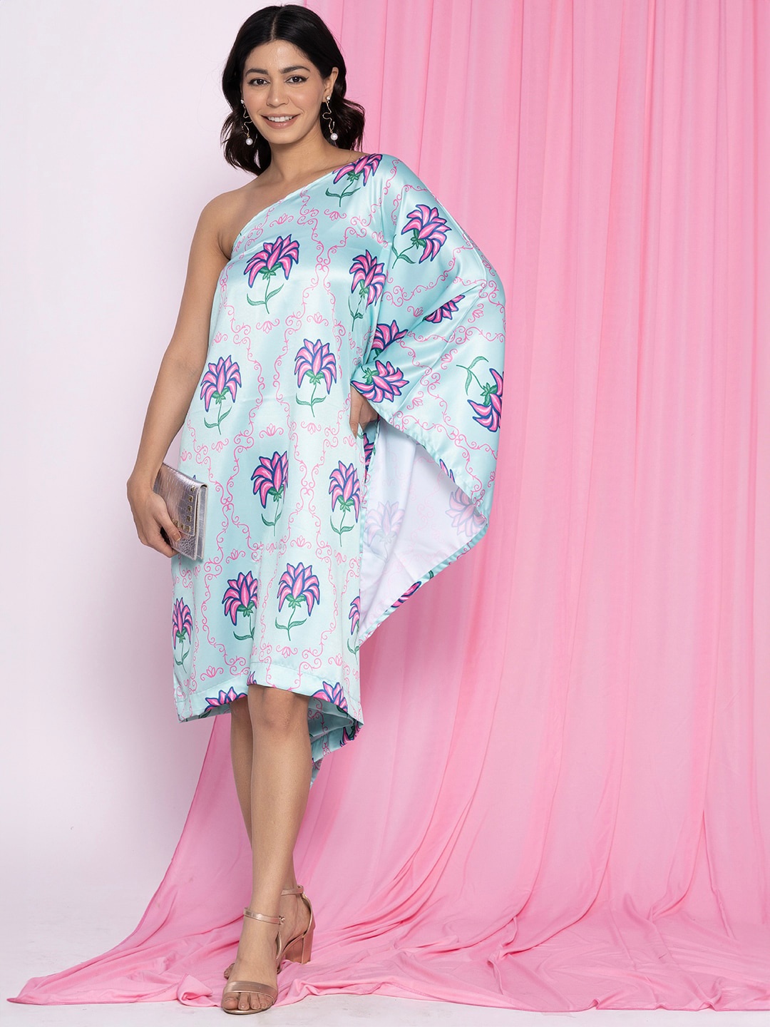 

LetsDressUp Floral Printed One Shoulder Kaftan Dress, Blue