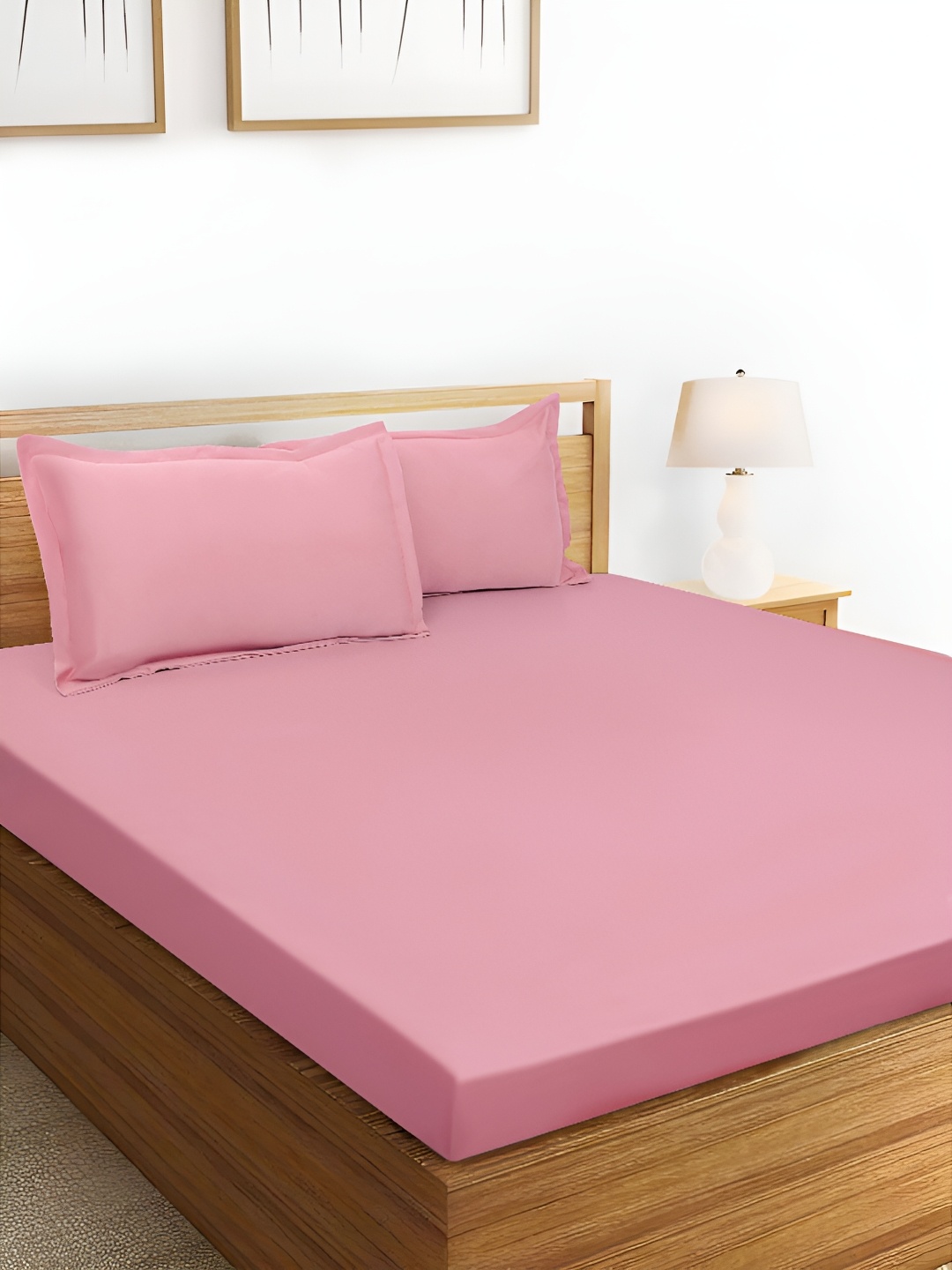 

HOME PLUS STUDIOS Glimmer Pink Cotton 400 TC Queen Bedsheet with 2 Pillow Covers
