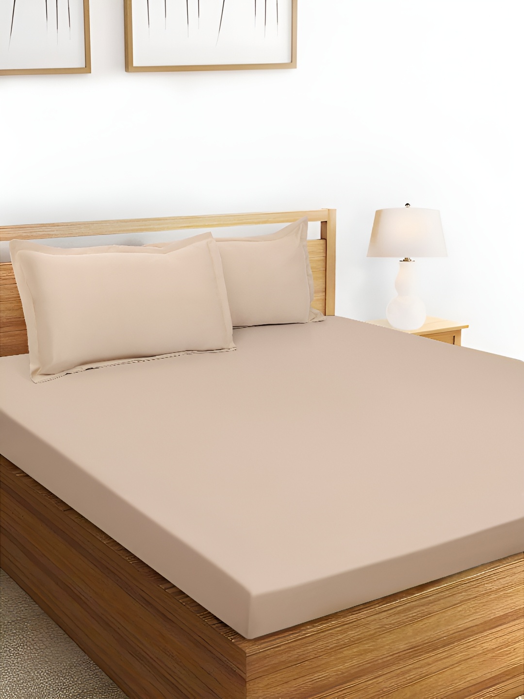 

HOME PLUS STUDIOS Beige 400 TC King Bedsheet With 2 Pillow Covers