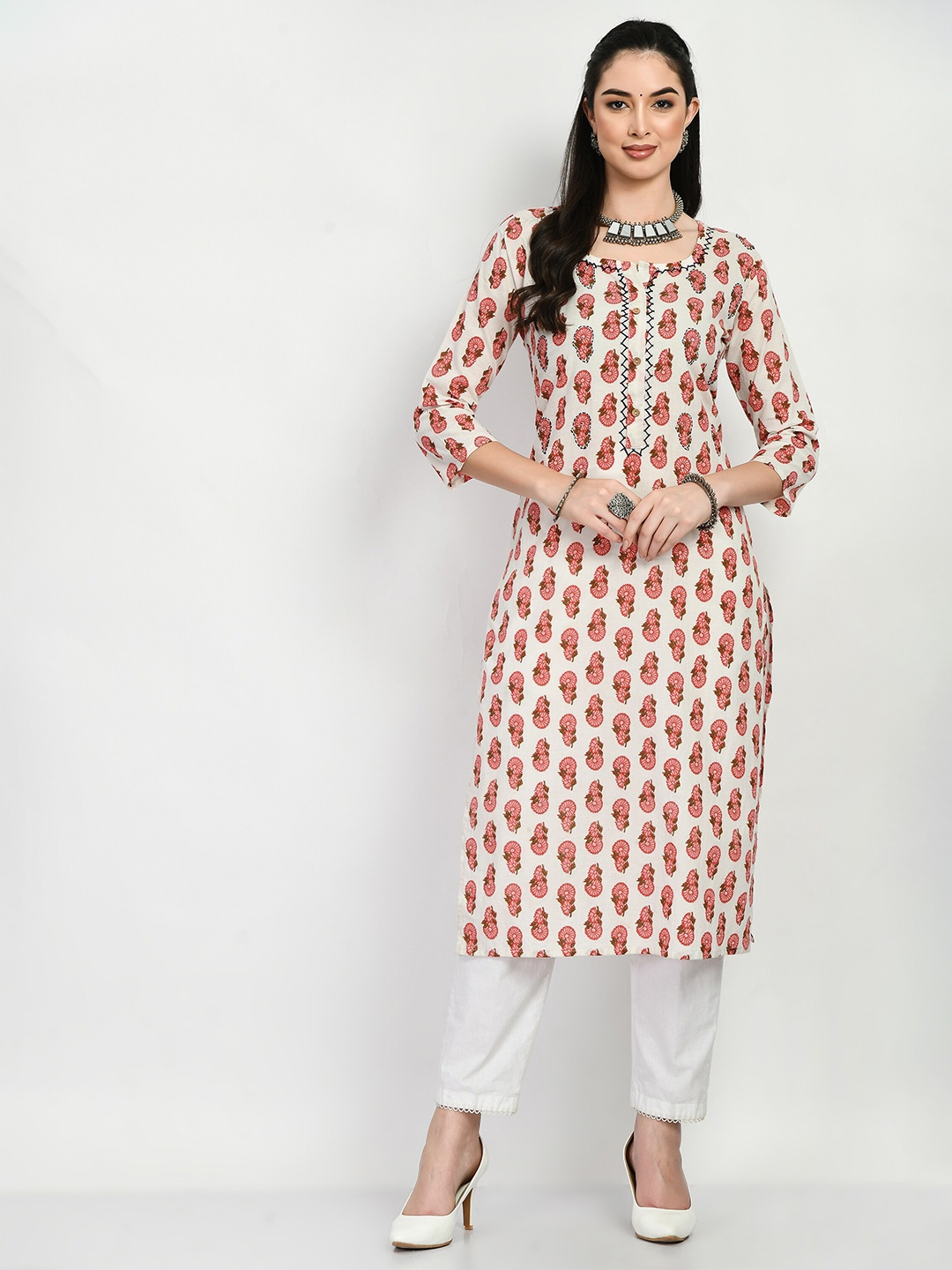 

AnjuShree Choice Embroidered Thread Work Pure Cotton Thread Work Kurti, White