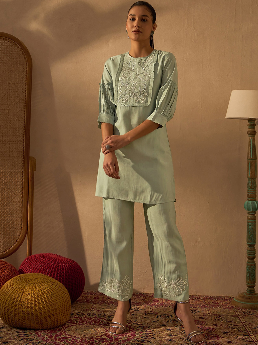 

Anouk Green Embroidered KurtI With Trouser Set