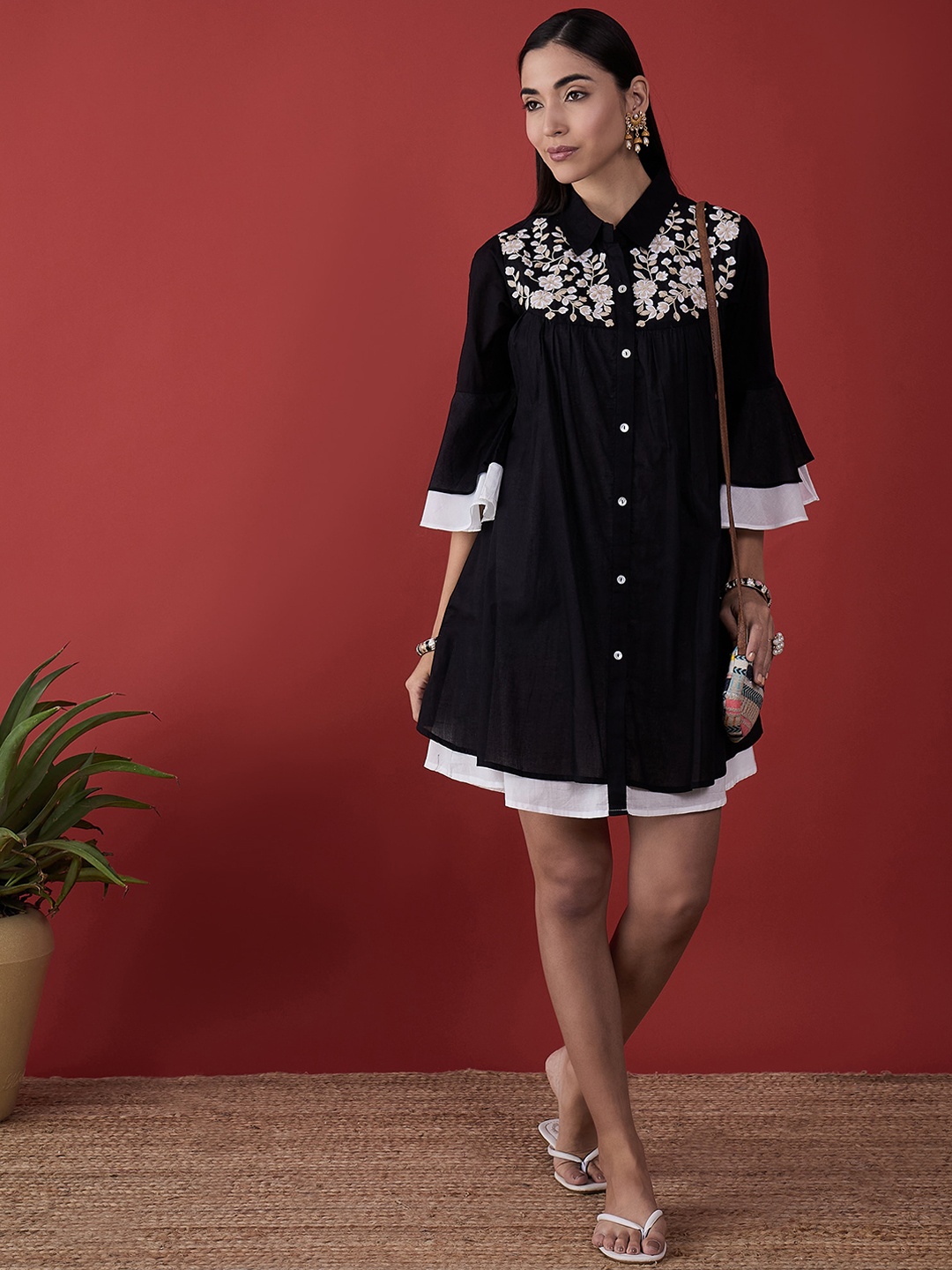 

Anouk Embroidered A-line Ethnic Dress, Black