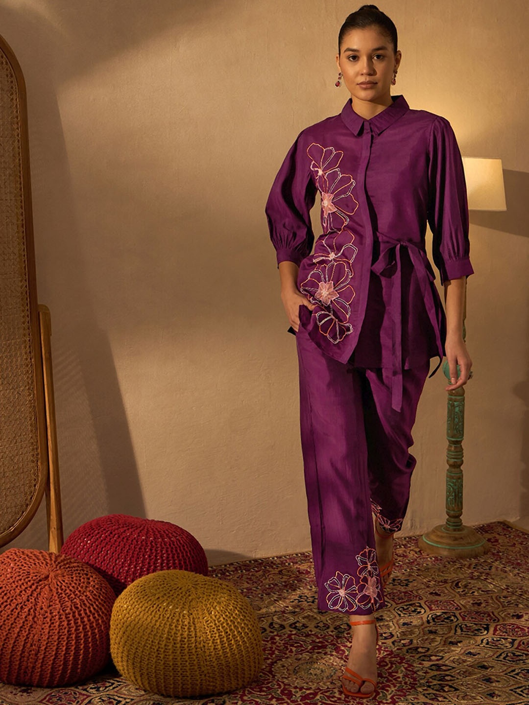 

Anouk Floral Embroidered Tunic With Trouser Co-Ords, Violet