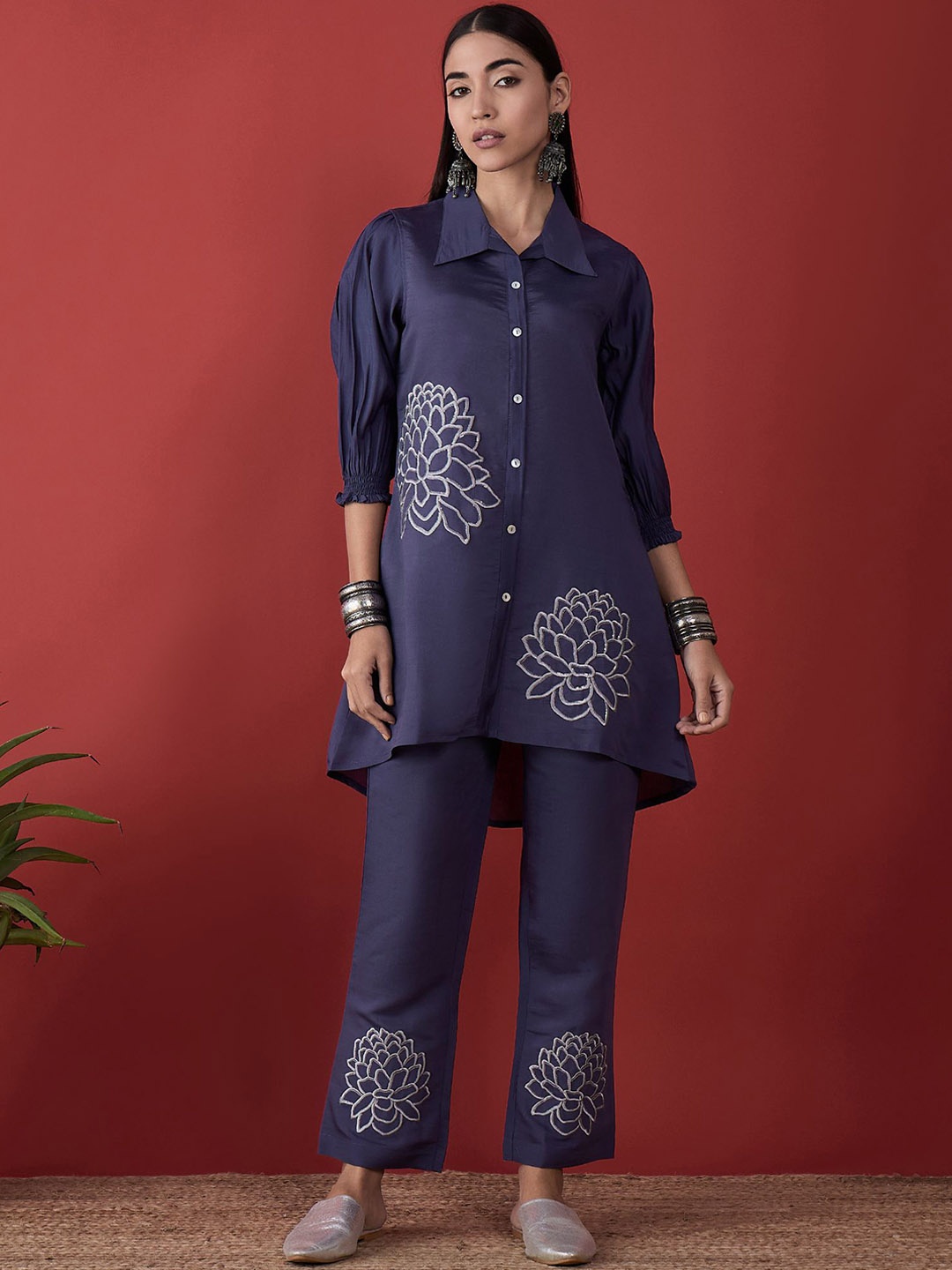 

Anouk Floral Embroidered Tunic With Trouser, Lavender