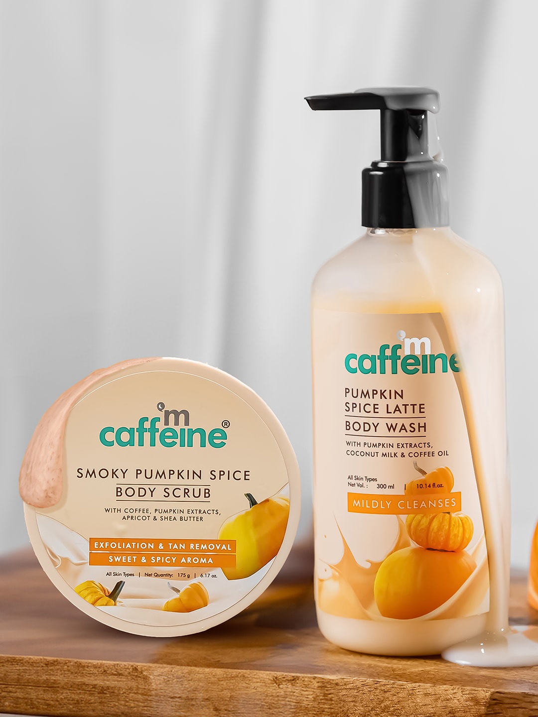 

MCaffeine Pumpkin Spice Latte Body Wash 300 ml & Smoky Pumpkin Spice Body Scrub 175 g, White