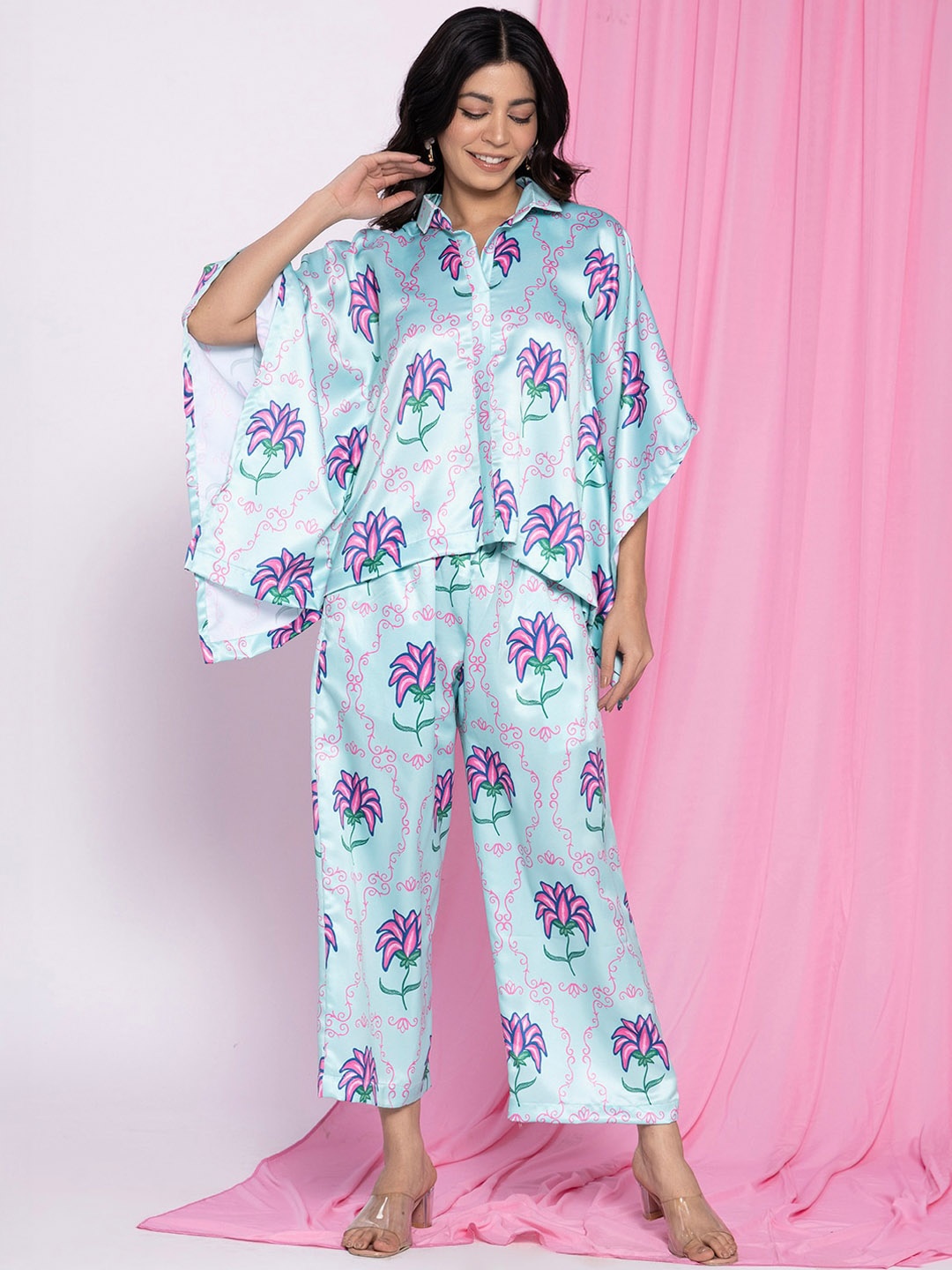 

LetsDressUp Floral Printed Shirt With Palazzo, Blue