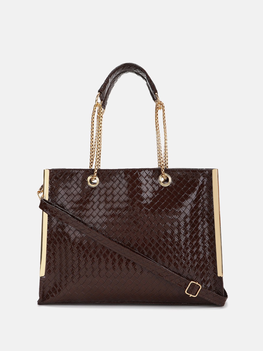 

FABBHUE Textured Oversized Structured Tote Bag, Coffee brown