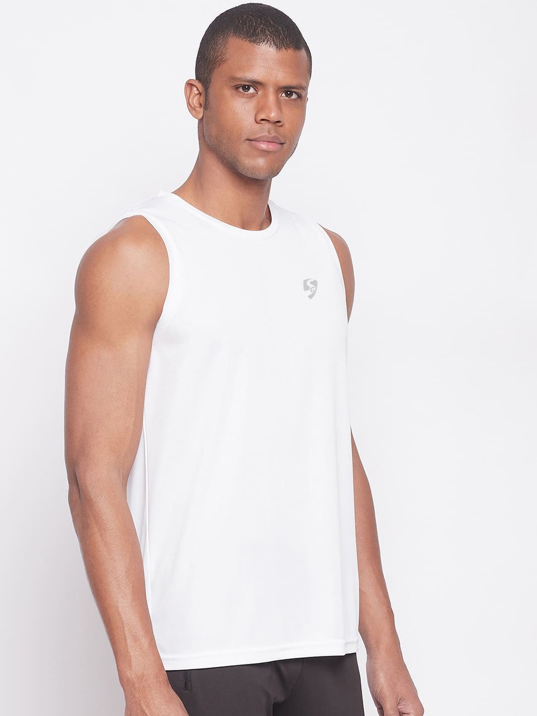 

SG Printed Sleeveless Gym Vest, White